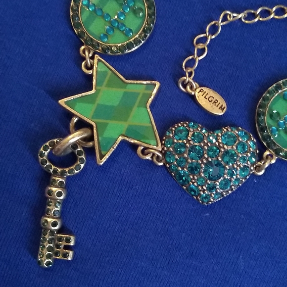 Pilgrim Danish Designs Gold Plated Green Enamel and Crystal Bracelet - Picture 3 of 8